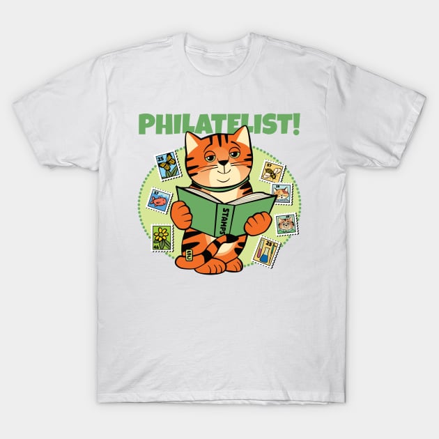 Stamp Collector Philatelist Cat T-Shirt by Sue Cervenka